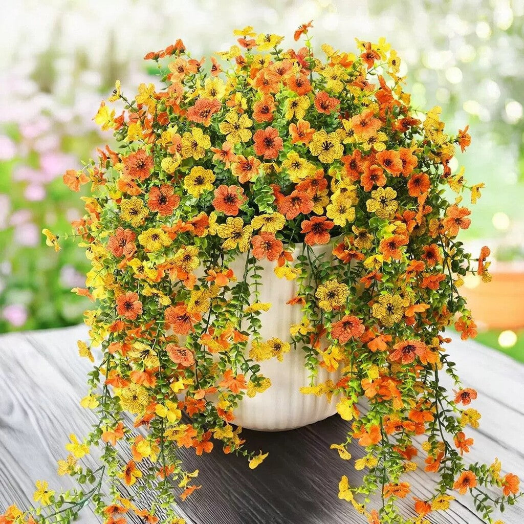 Kaskadformade prästkragar och eukalyptusblommor för utomhusbruk – UV-beständig