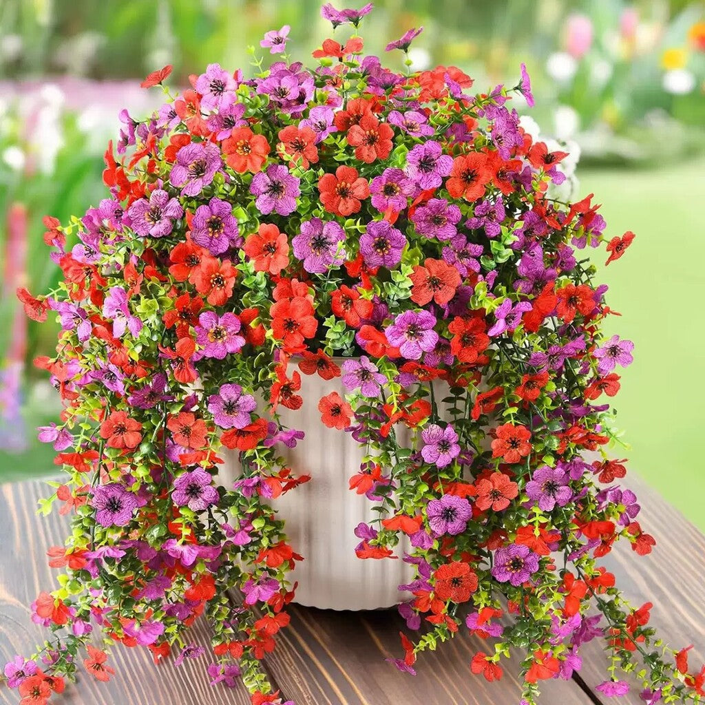 Kaskadformade prästkragar och eukalyptusblommor för utomhusbruk – UV-beständig