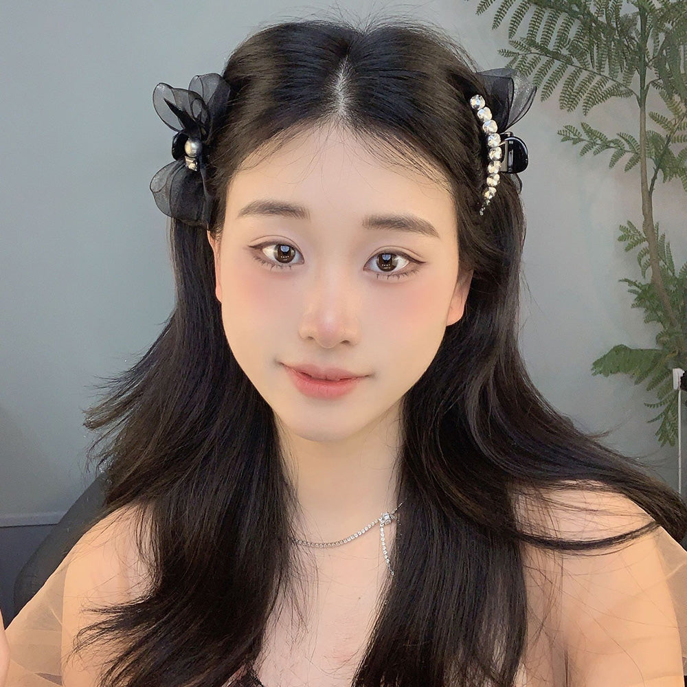 🎀7 cm dubbelsidiga hårklämmor med rosett och kristaller – passar alla åldrar perfekt