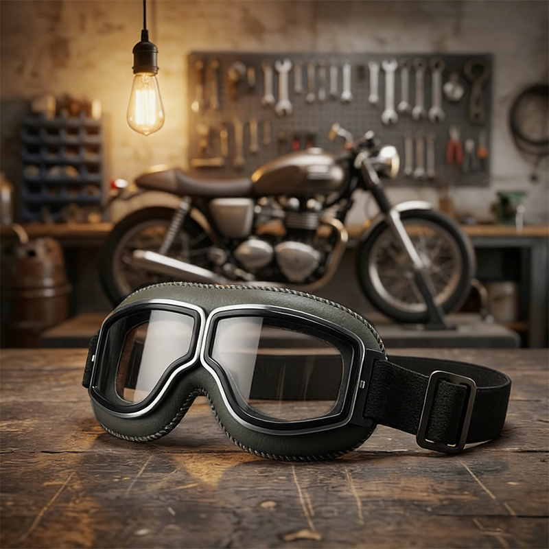 OTG Vintage motorcykelglasögon🕶️ – Passar över receptbelagda glasögon, mjukt vadderade retroglasögon för motorcykelkörning med halkskyddsrem och UV400-skyd