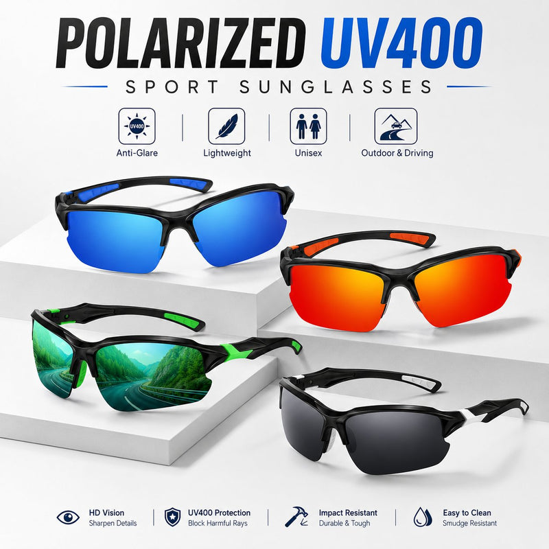 Polariserade UV400-sportglasögon – Unisexglasögon för friluftsliv och bilkörnin