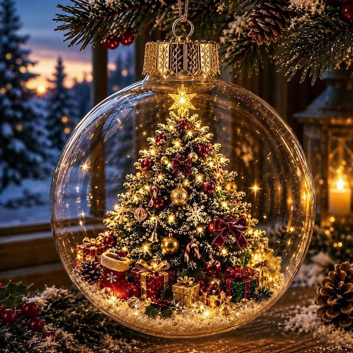 🎄Lysande juldiorama-julgransprydnad – En liten vintervärld i din handflata👼