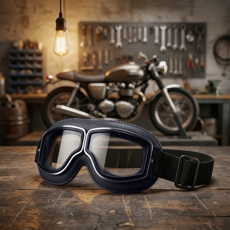 OTG Vintage motorcykelglasögon🕶️ – Passar över receptbelagda glasögon, mjukt vadderade retroglasögon för motorcykelkörning med halkskyddsrem och UV400-skyd