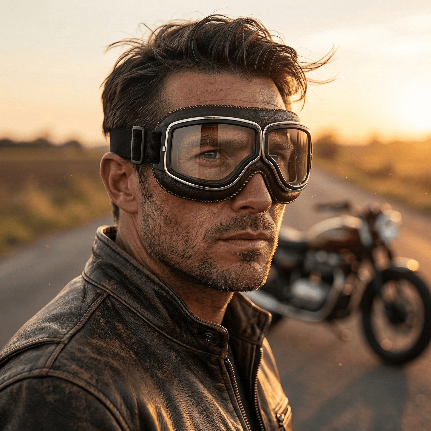 OTG Vintage motorcykelglasögon🕶️ – Passar över receptbelagda glasögon, mjukt vadderade retroglasögon för motorcykelkörning med halkskyddsrem och UV400-skyd