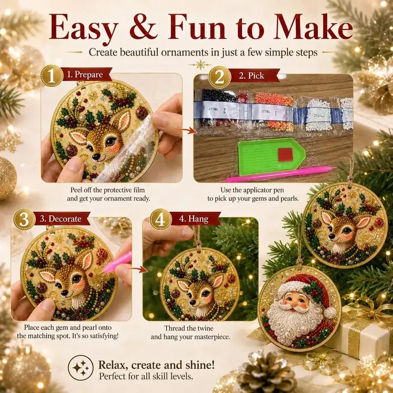 ⏳ Sista dagen med 49 % rabatt – 🎄Nybörjarvänligt DIY-kit för diamantmålning med julpärlor och ädelstenar | 6 festliga motiv med glittrande pärlor, facetterade ädelstenar och detaljer i 3D-lager