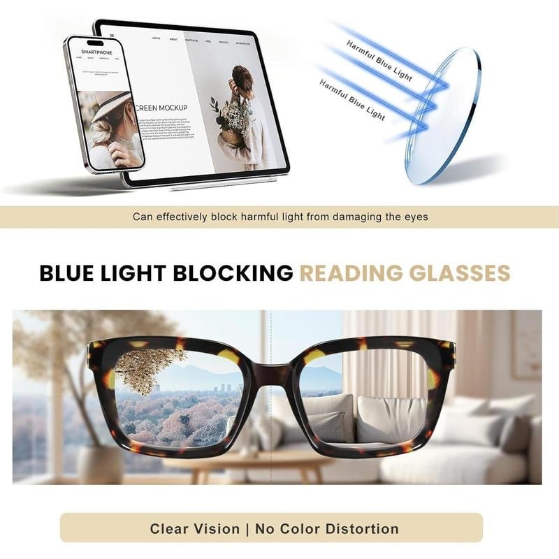 👓3-pack Tortoisesh👓 3-pack läsglasögon – extra stora fyrkantiga läsglasögon med blåljusfilterell Reading Glasses – Oversized Square Reading Glasses That Block Blue Light
