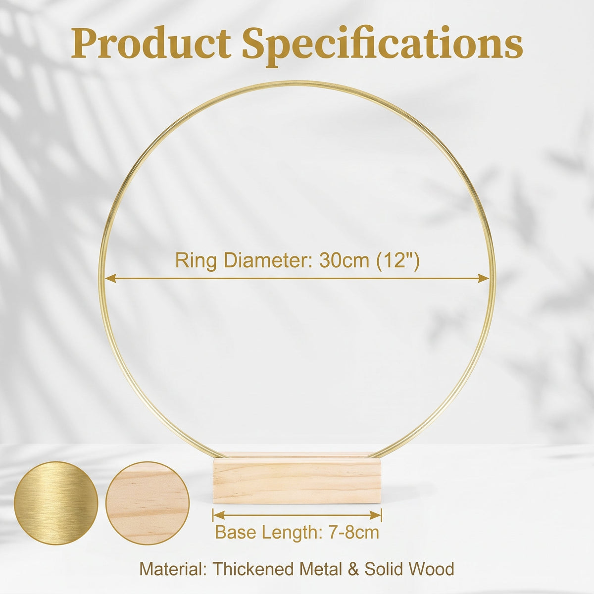 🌸 50 % RABATT! ✨ Dekorativ ring i guldton med trästativ – Anpassningsbar bordsdekoration med LED-ljusslinga, återanvändbar design för blommor, band och grönt – Elegant hantverk i järn och furu för evenemang och vardagsinredning