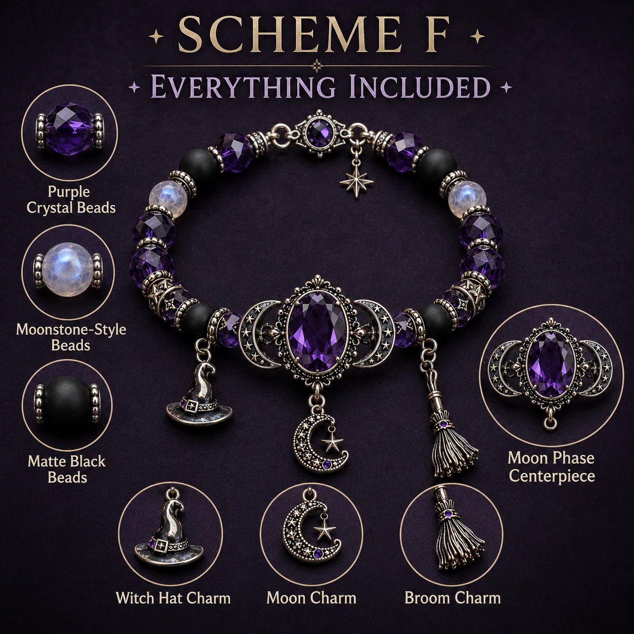 🔮 Armband med häxkristall och måneberloc