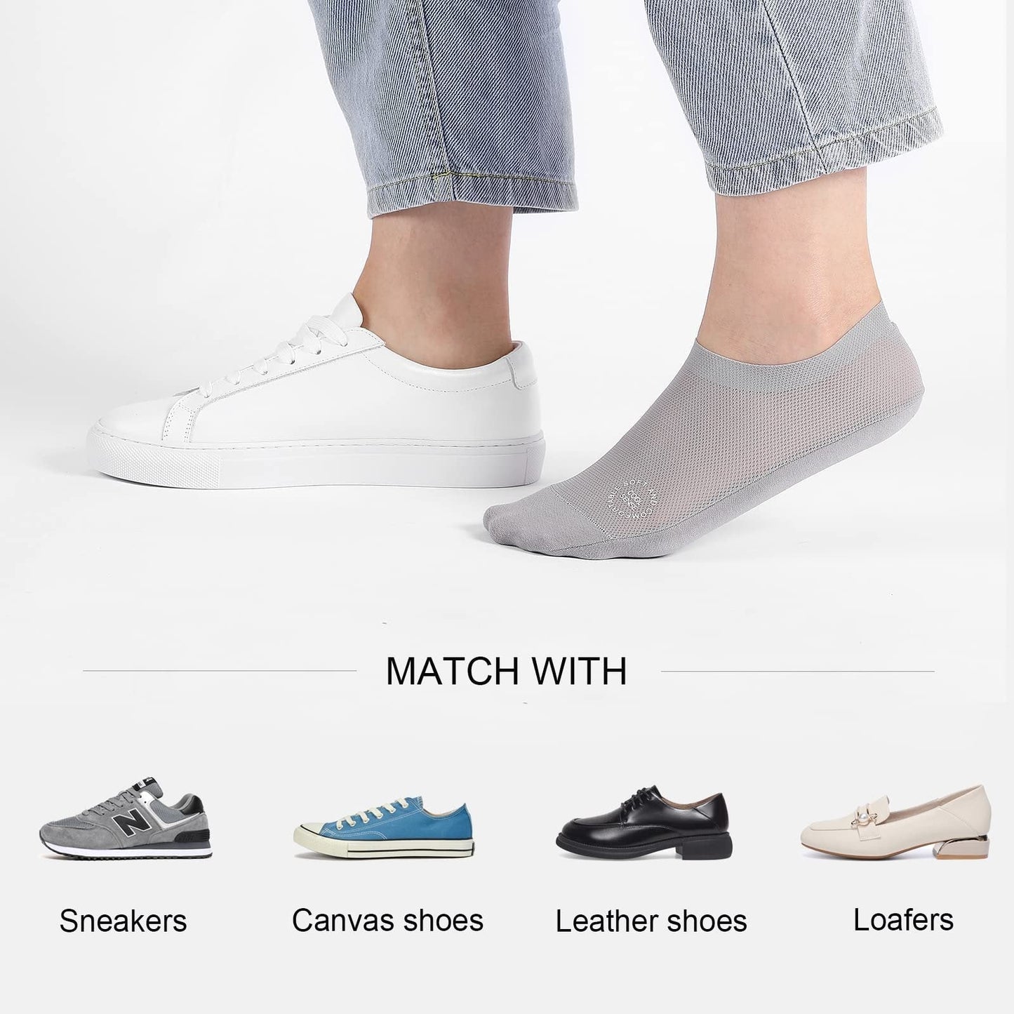🔥 Förpackning med 3 par osynliga strumpor med halkskydd 🧦 – Andningsbar, låg design med halkskydd och svettabsorberande egenskape