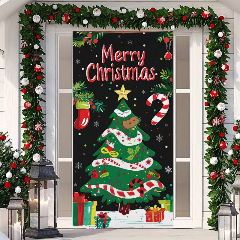 🎄 50% RABATT NU! Juldekoration för ytterdörr – festligt dörröverdrag med tomte, alver & banderoll – enkel installation på under en minut ✨