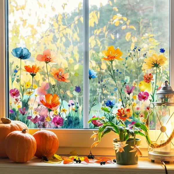 Köp 2 få 1 gratis💐Färgglada Blombukett Fönsterdekal💞