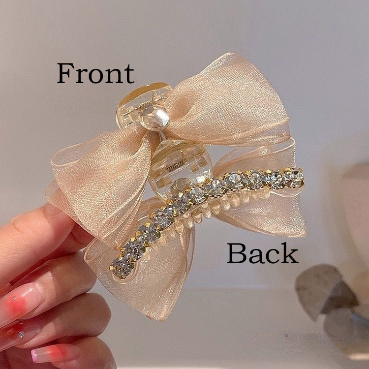 🎀7 cm dubbelsidiga hårklämmor med rosett och kristaller – passar alla åldrar perfekt