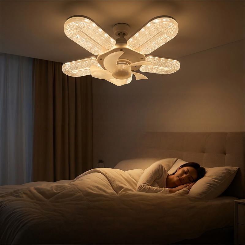 LED-fläktlampa med 5 blad och kristalleffek