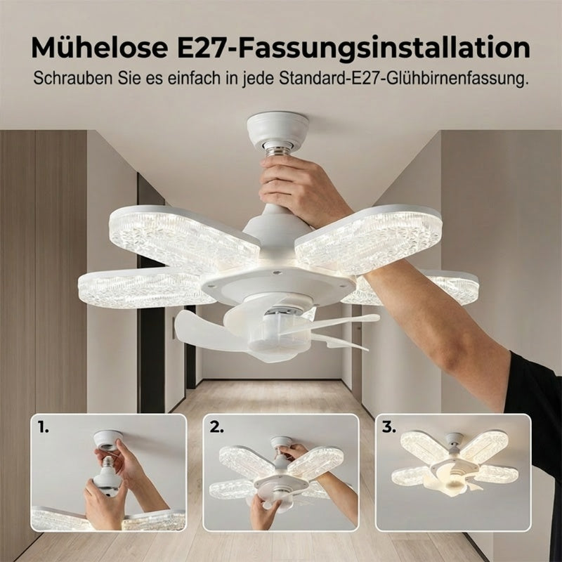LED-fläktlampa med 5 blad och kristalleffek