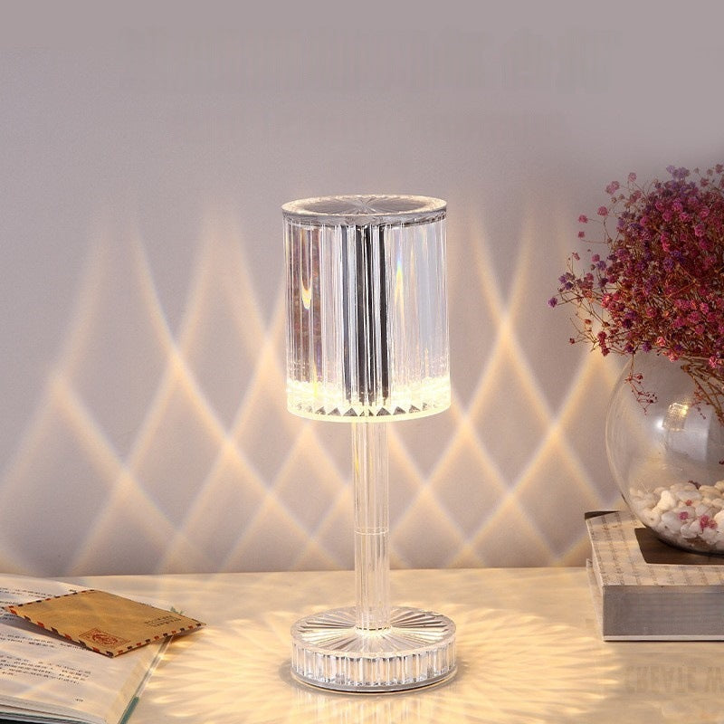 Bordslampa i akryl med rosformad kristall och pekstyrning