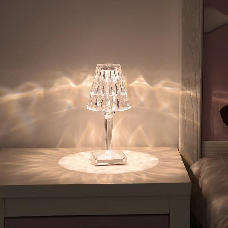 Bordslampa i akryl med rosformad kristall och pekstyrning
