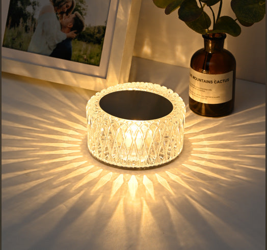 Bordslampa i akryl med rosformad kristall och pekstyrning