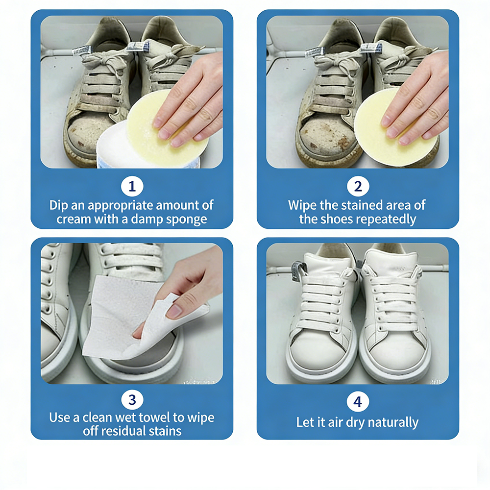 🌟 Vattenfri rengöringskräm för vita skor – djupgående rengöring, ingen sköljning behövs