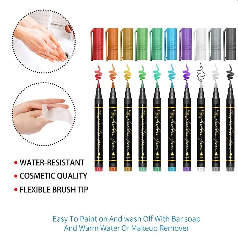 🎨Perfekt för unik kroppskonst🔥Tillfälliga tatueringspennor för hude