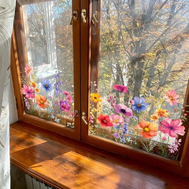 Köp 2 få 1 gratis💐Färgglada Blombukett Fönsterdekal💞