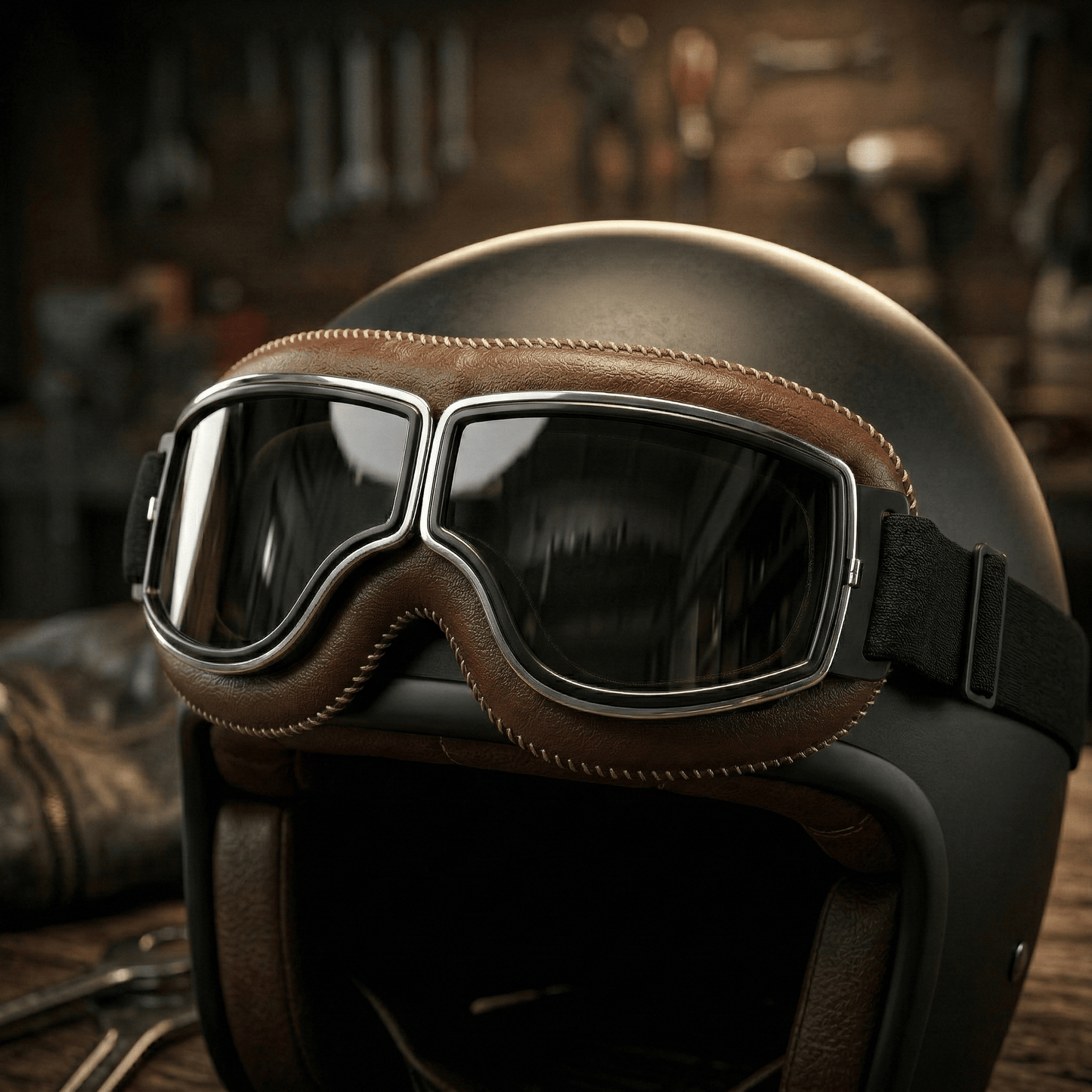 OTG Vintage motorcykelglasögon🕶️ – Passar över receptbelagda glasögon, mjukt vadderade retroglasögon för motorcykelkörning med halkskyddsrem och UV400-skyd