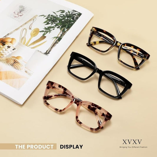 👓3-pack Tortoisesh👓 3-pack läsglasögon – extra stora fyrkantiga läsglasögon med blåljusfilterell Reading Glasses – Oversized Square Reading Glasses That Block Blue Light