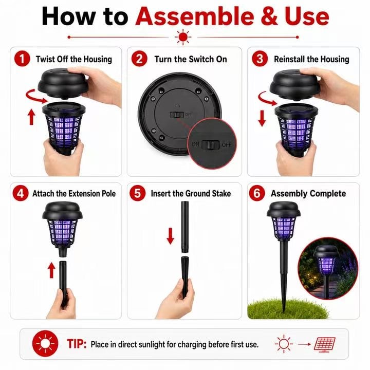 🏠Sommerens essensielle ting🦟Soldrevet UV-myggdreperlampe