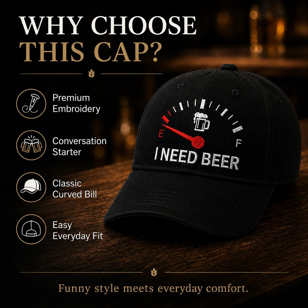 🍺 Basebollkeps med broderiet ”I NEED BEER” – Unisex-minneskeps