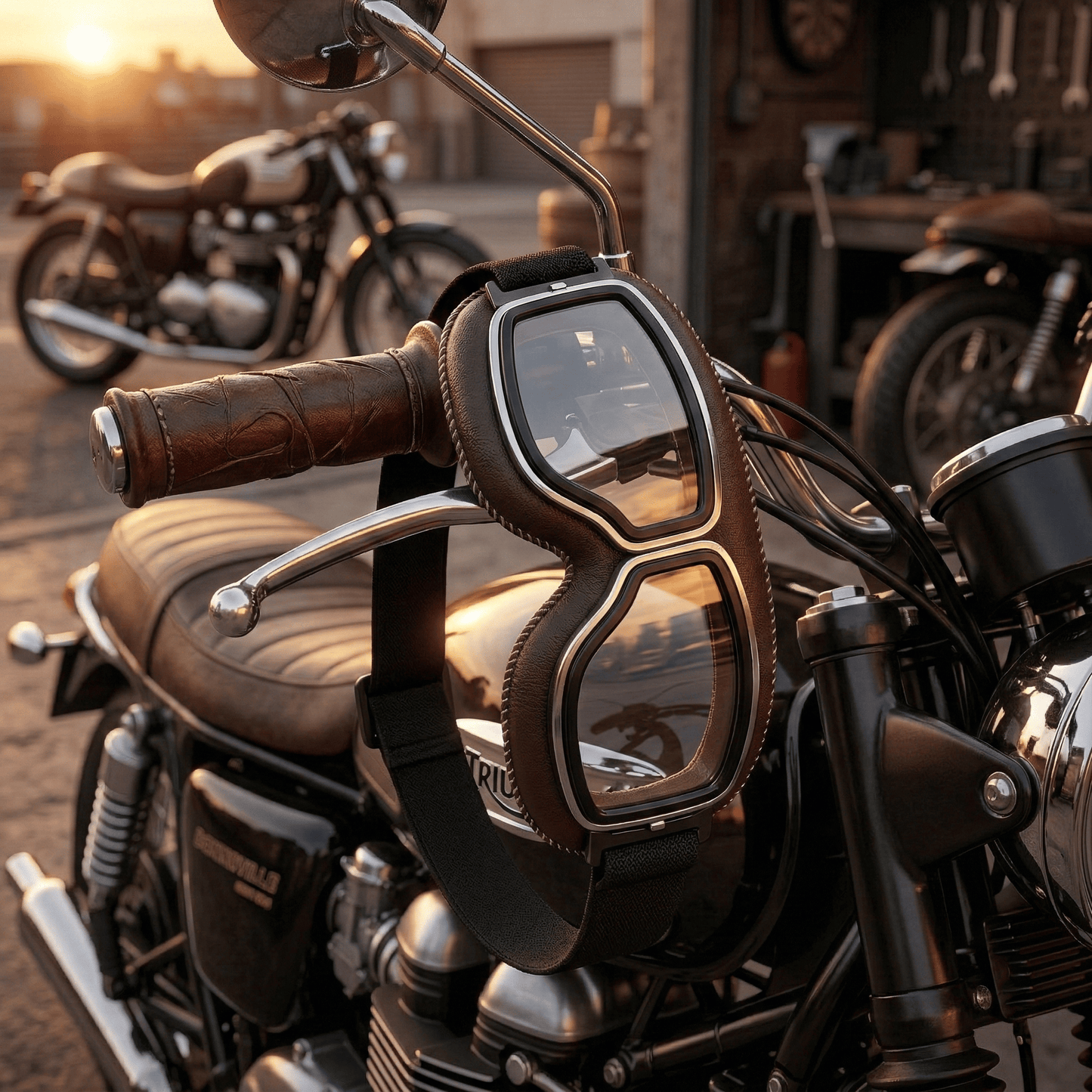 OTG Vintage motorcykelglasögon🕶️ – Passar över receptbelagda glasögon, mjukt vadderade retroglasögon för motorcykelkörning med halkskyddsrem och UV400-skyd