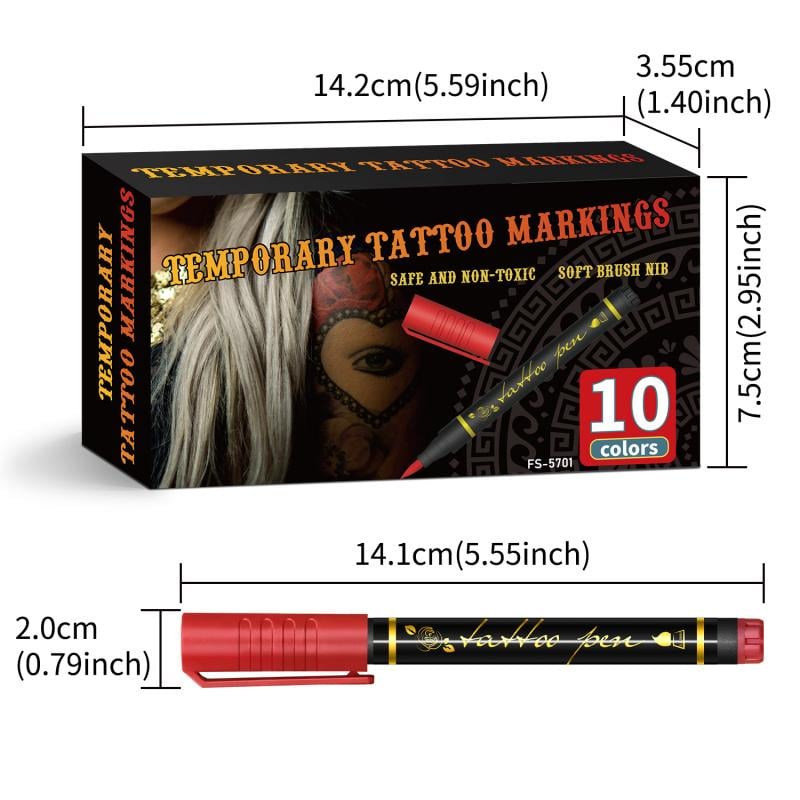 🎨Perfekt för unik kroppskonst🔥Tillfälliga tatueringspennor för hude