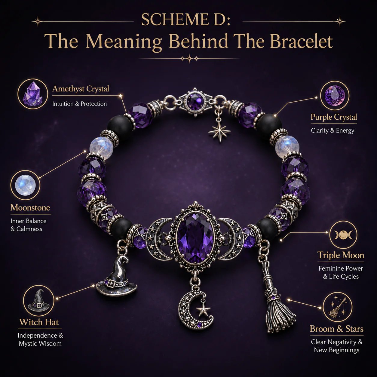 🔮 Armband med häxkristall och måneberloc