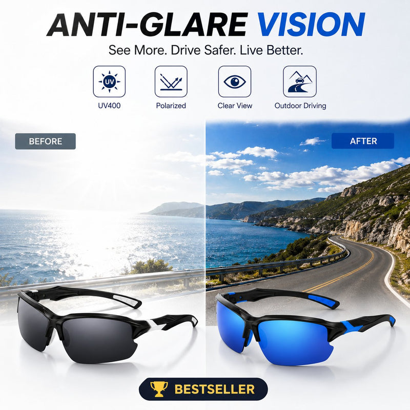 Polariserade UV400-sportglasögon – Unisexglasögon för friluftsliv och bilkörnin