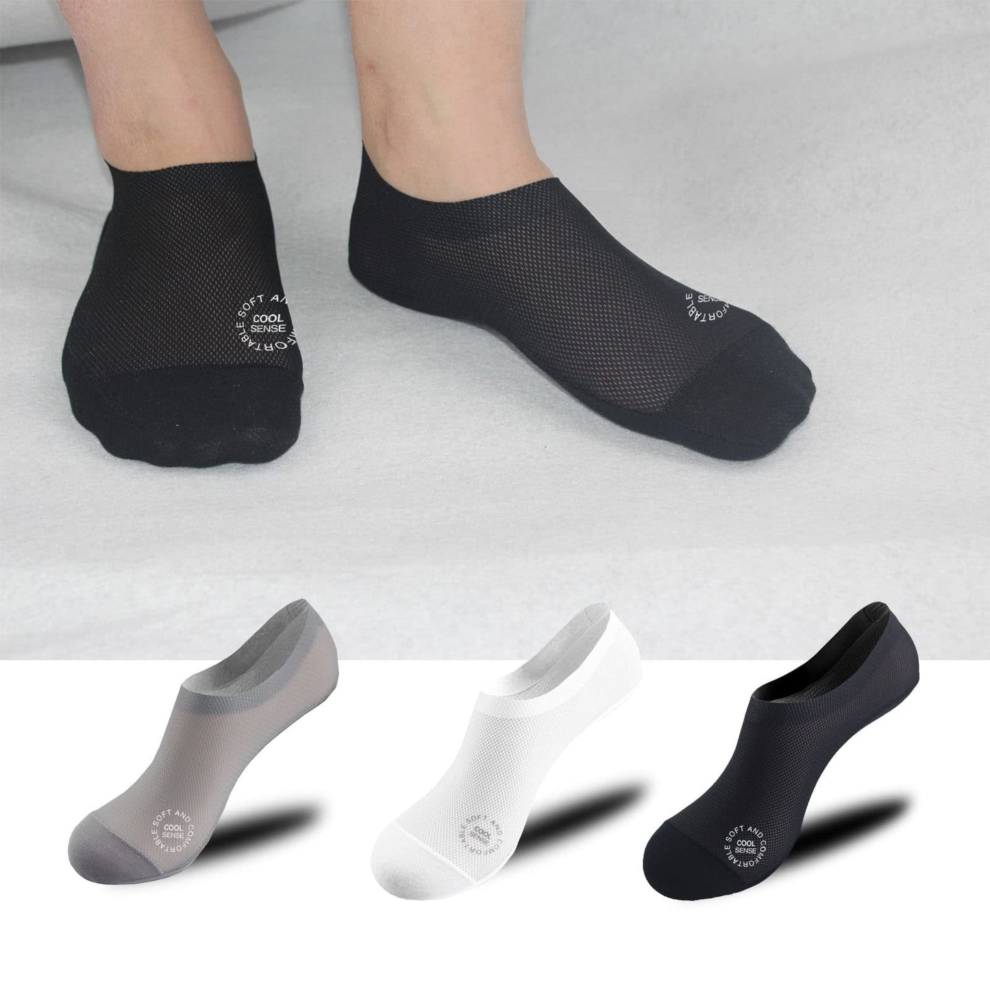 🔥 Förpackning med 3 par osynliga strumpor med halkskydd 🧦 – Andningsbar, låg design med halkskydd och svettabsorberande egenskape