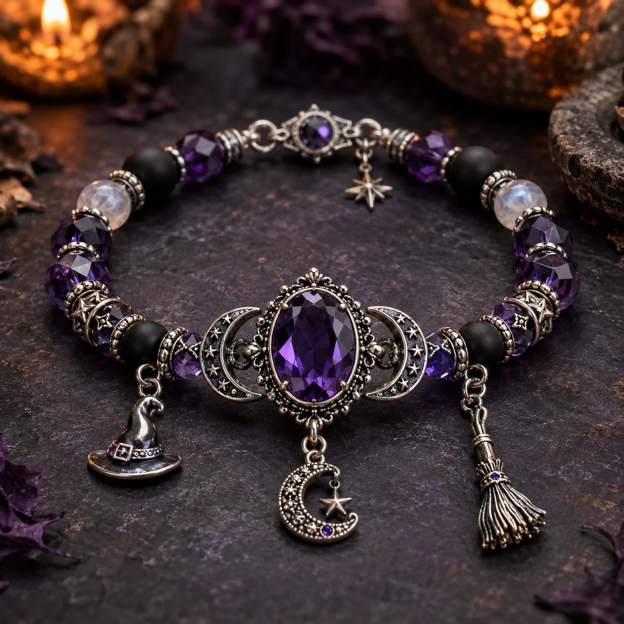 🔮 Armband med häxkristall och måneberloc