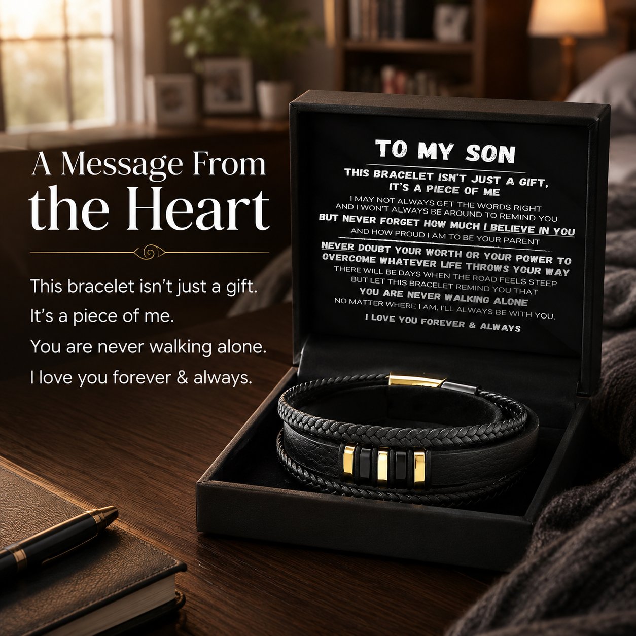 Till min son – ”Never Walk Alone”-set med flätade armban