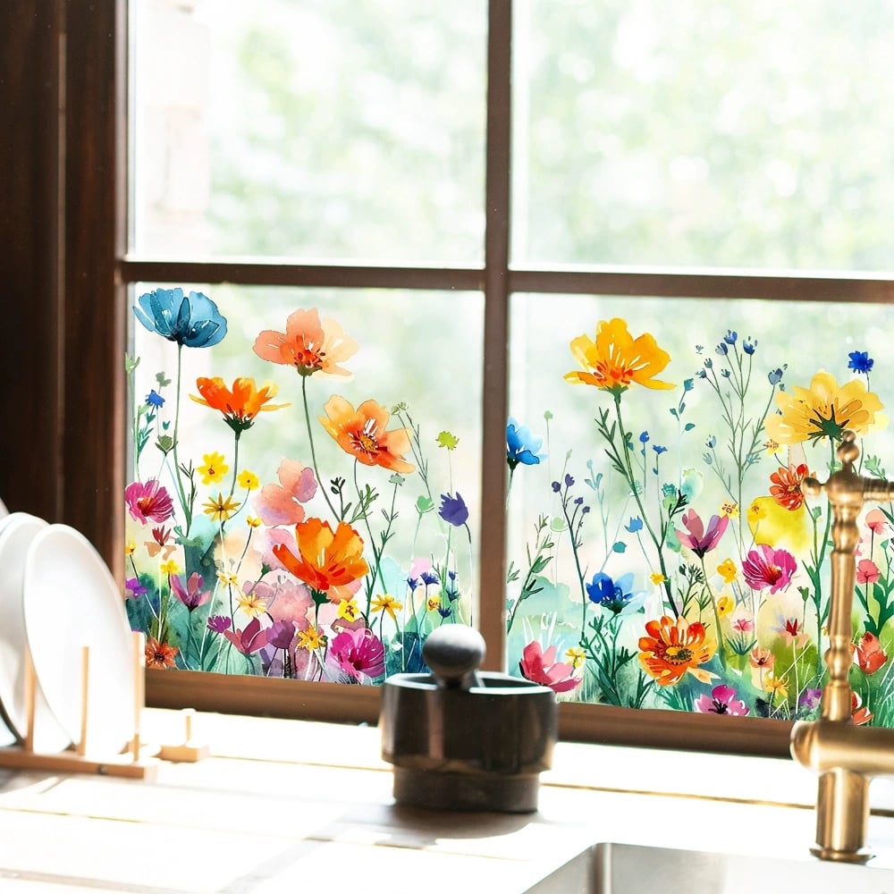 Köp 2 få 1 gratis💐Färgglada Blombukett Fönsterdekal💞