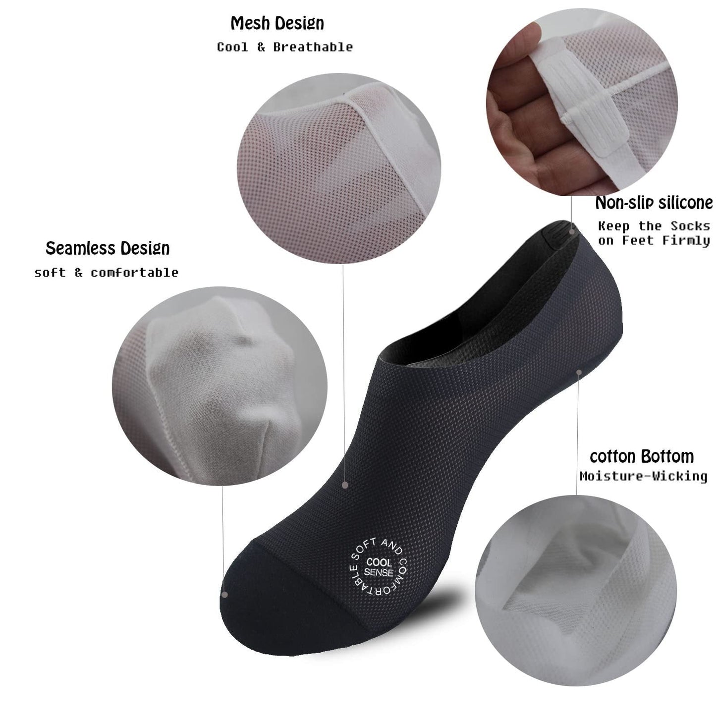🔥 Förpackning med 3 par osynliga strumpor med halkskydd 🧦 – Andningsbar, låg design med halkskydd och svettabsorberande egenskape