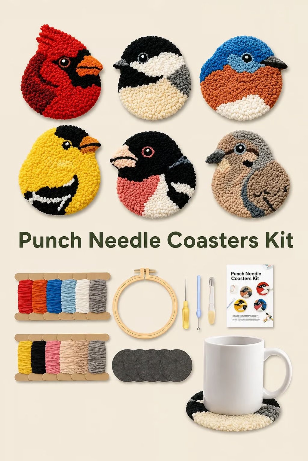 🧵Perfekt för nybörjare🐦DIY-kit för fågelunderlägg med stansnå