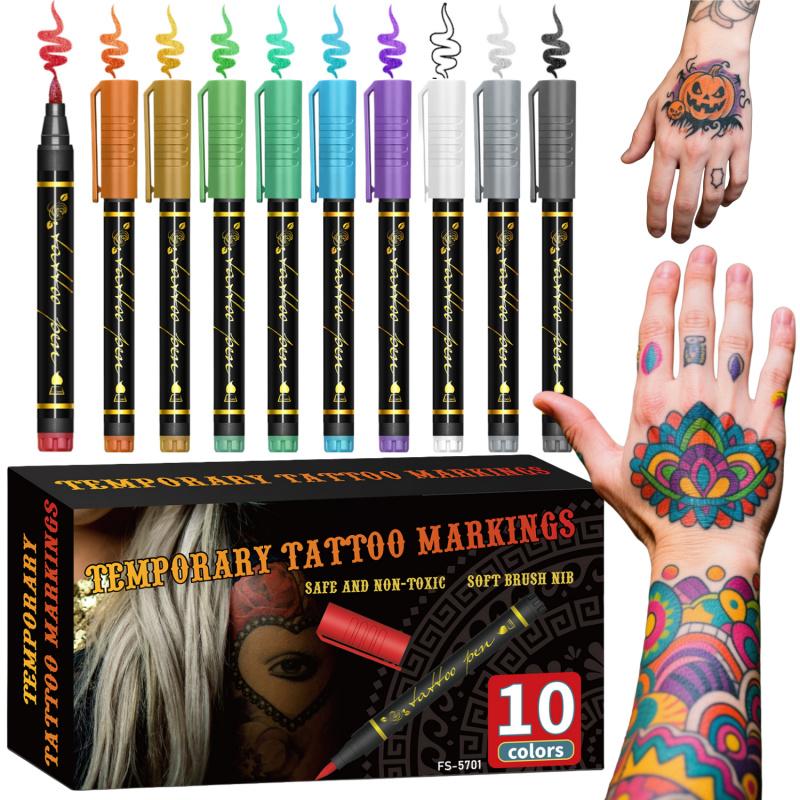 🎨Perfekt för unik kroppskonst🔥Tillfälliga tatueringspennor för hude
