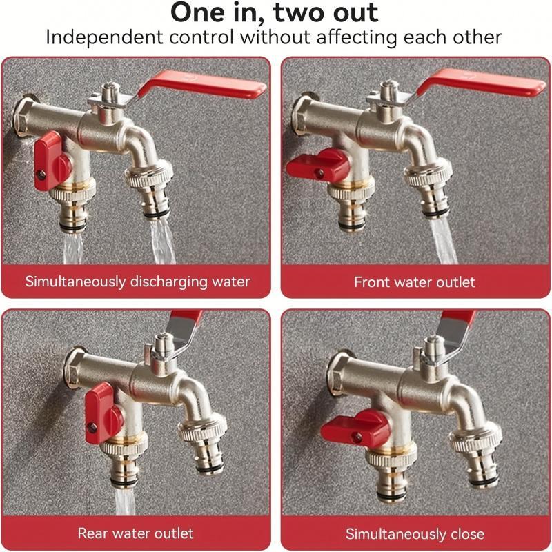 ⚙️ Universell trädgårdskran i rostfritt stål med dubbla utlopp – separata ventiler, tålig och enkel att installera 🚰