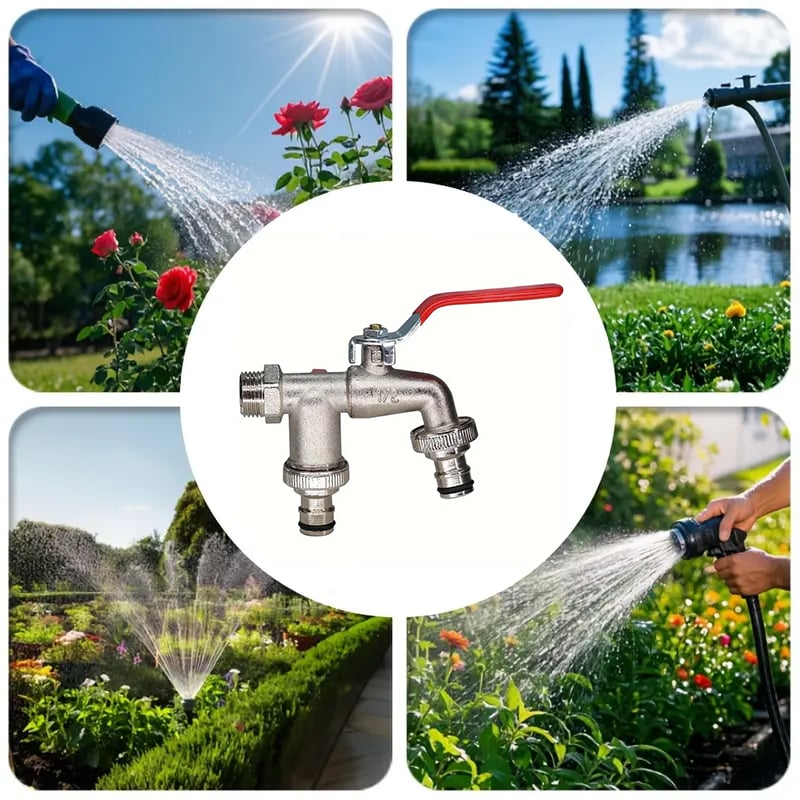 ⚙️ Universell trädgårdskran i rostfritt stål med dubbla utlopp – separata ventiler, tålig och enkel att installera 🚰