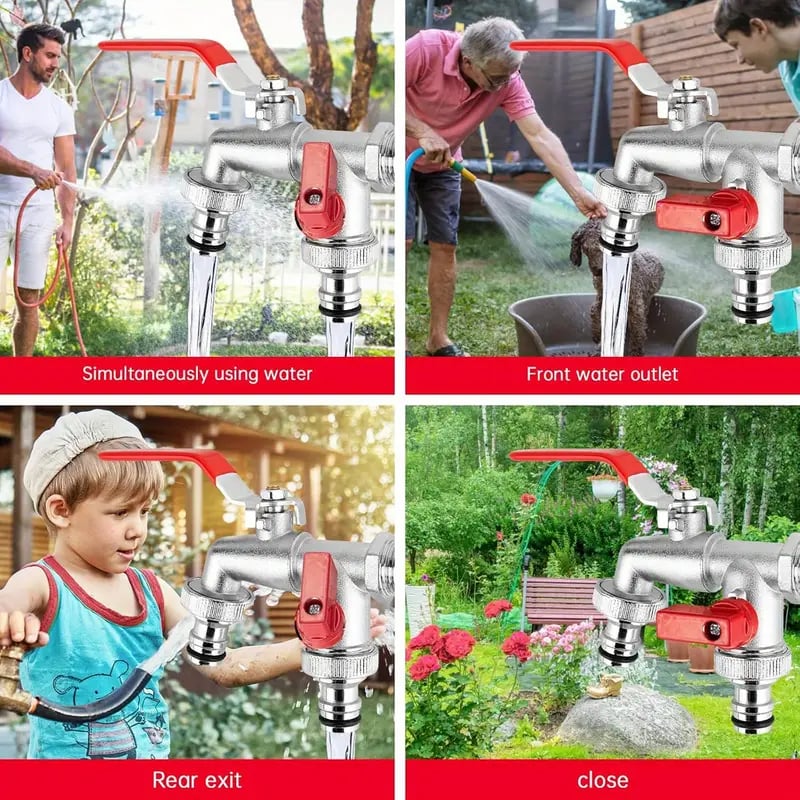 ⚙️ Universell trädgårdskran i rostfritt stål med dubbla utlopp – separata ventiler, tålig och enkel att installera 🚰