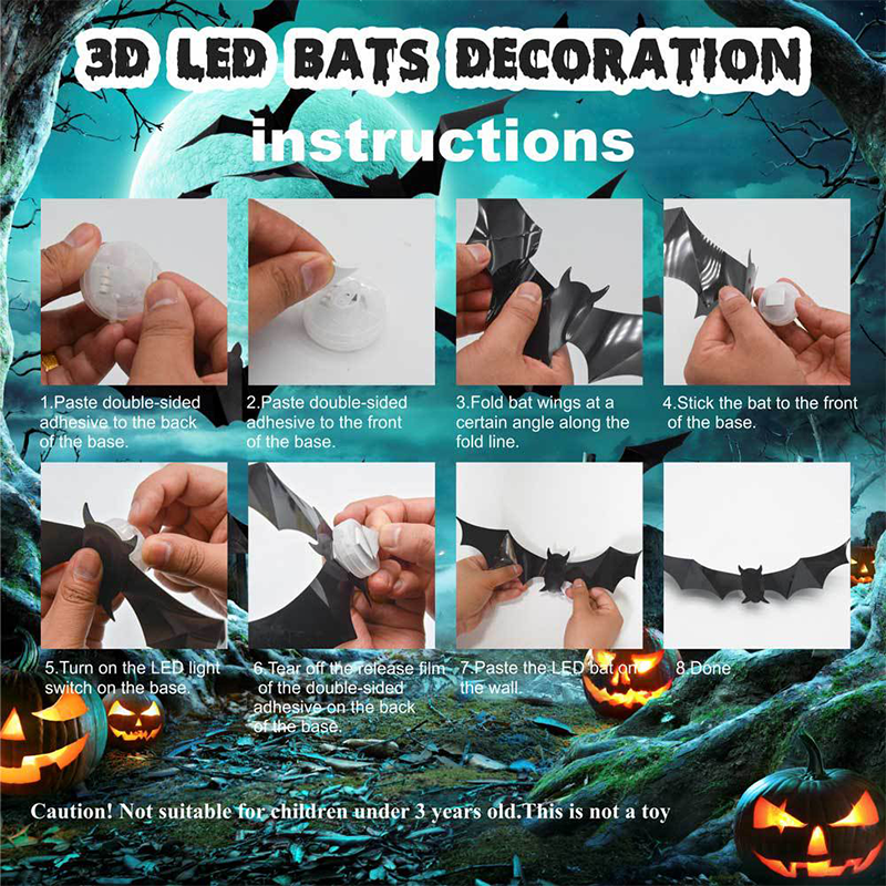 🦇Halloween-dekoration: 3D-LED-vägglampa i form av en fladdermu