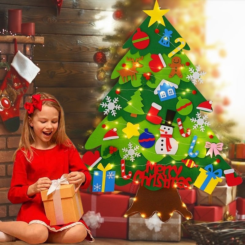 50 % rabatt!🎄DIY-julgran av filt för barn – 32 återanvändbara dekorationer + julbelysnin