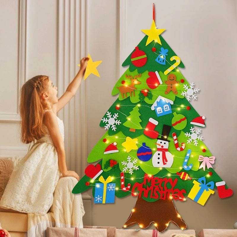 50 % rabatt!🎄DIY-julgran av filt för barn – 32 återanvändbara dekorationer + julbelysnin