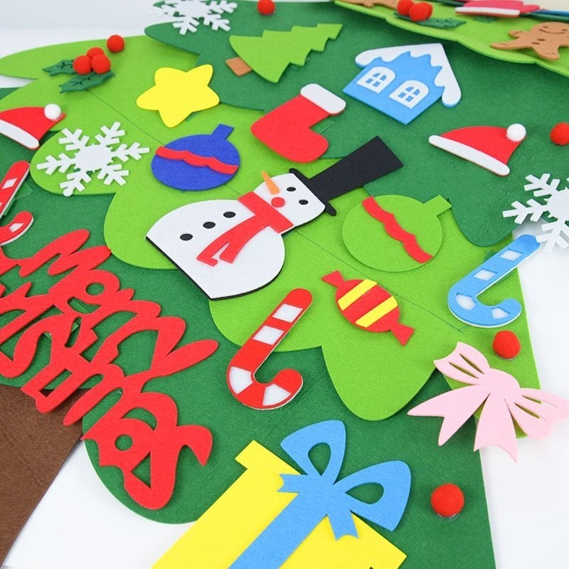 50 % rabatt!🎄DIY-julgran av filt för barn – 32 återanvändbara dekorationer + julbelysnin