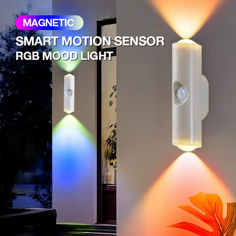 Smart LED-nattlampa med rörelsesensor, dimbar RGB-vägglampa med färgskiftning, USB-uppladdningsbar magnetisk självhäftande stämningsbelysning med färgövergångar för sovrum, hall och entré – inredningsdetaljer för hemme