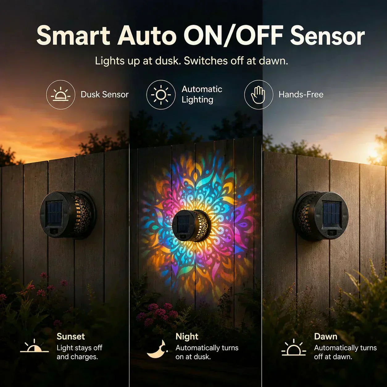 🌞 NU 50 % RABATT! 🌀 Mandala-sollampa – Vackra mönsterprojektioner, dubbel funktion för montering på golv och vägg, vattentät enligt IP65 samt automatisk på-/avstängning