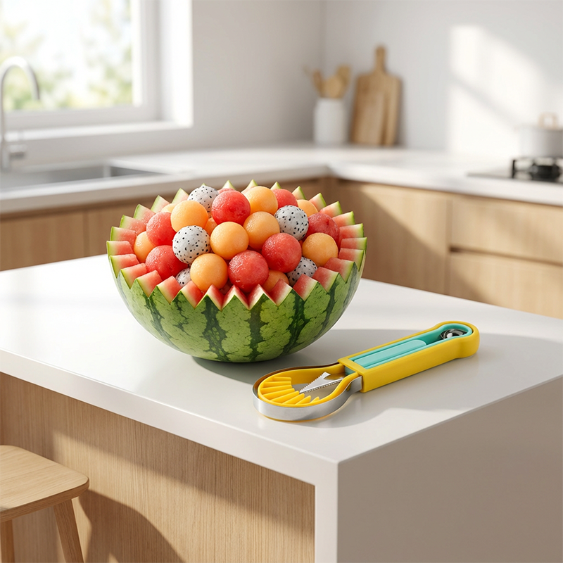 🍉 Få 50 % rabatt nu! 3-delars set för frukt och meloner – för skärning, formning och dekoration – i rostfritt stål, kompakt förvaring, bekvämt att hålla i – särskilt lämpligt för honungsmelon, vattenmelon och mjuka frukter