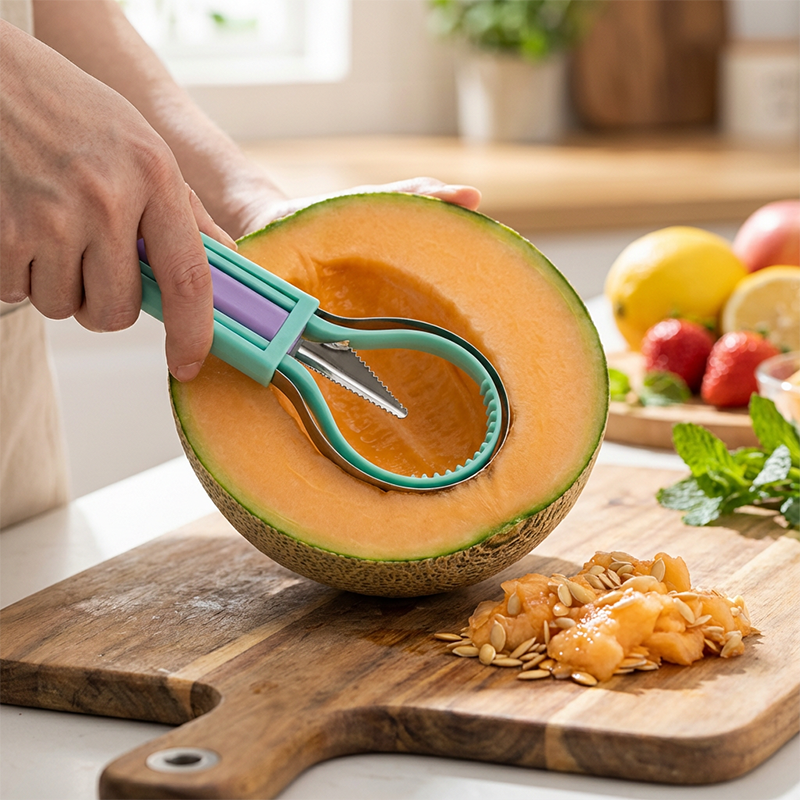 🍉 Få 50 % rabatt nu! 3-delars set för frukt och meloner – för skärning, formning och dekoration – i rostfritt stål, kompakt förvaring, bekvämt att hålla i – särskilt lämpligt för honungsmelon, vattenmelon och mjuka frukter